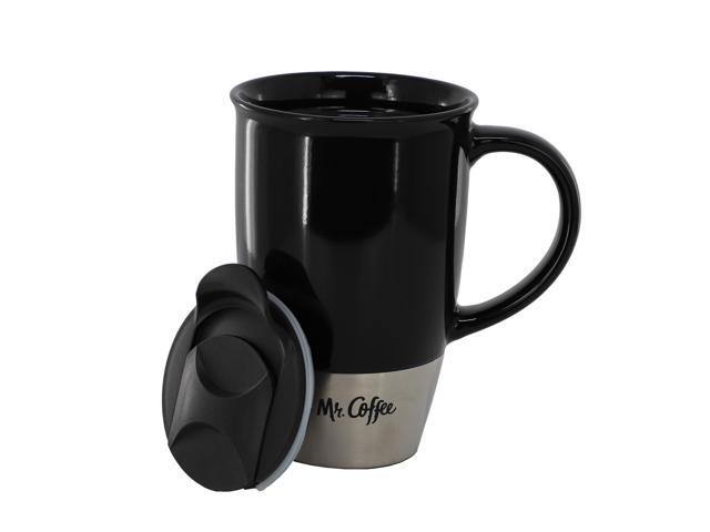 Mr. Coffee Coupleton 4 Piece 15 Ounce Stoneware Travel Mug Set in Black with Lid