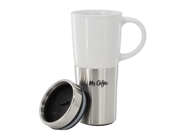 Mr. Coffee Travertine 4 Piece 16 Ounce Stoneware and Stainless Steel Travel Mug With Lid in White