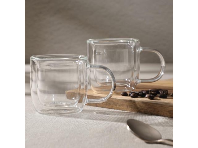 Mr. Coffee Salon Espresso 2 piece 3 Ounce Double Wall Insulated Glass Mug Set