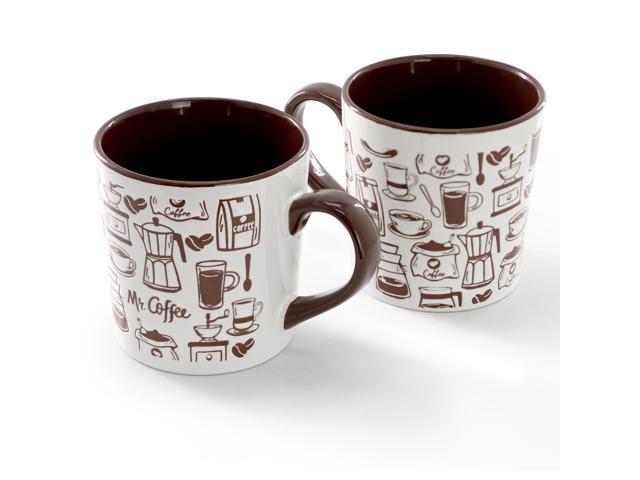 Mr. Coffee Vintage Brew 4 Piece 18 Ounce Coffee Maker Stoneware Mug Set in Brown