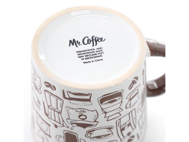 Mr. Coffee Vintage Brew 4 Piece 18 Ounce Coffee Maker Stoneware Mug Set in Brown