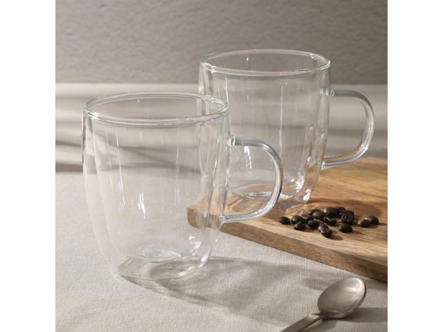Mr. Coffee Retro Machiatto 2 piece 16 Ounce Double Wall Insulated Glass Mug Set