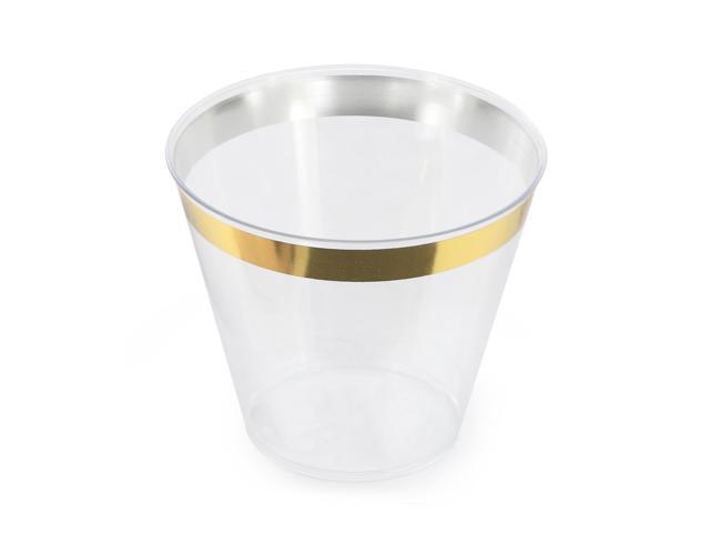 Elama 100 Piece 9 Ounce Disposable Plastic Gold Rimmed Party Cup Set