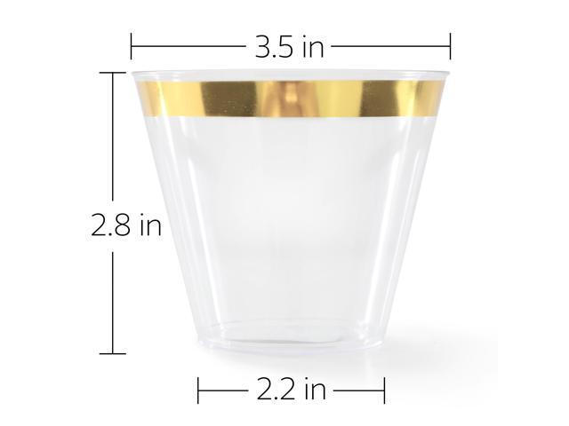 Elama 100 Piece 9 Ounce Disposable Plastic Gold Rimmed Party Cup Set