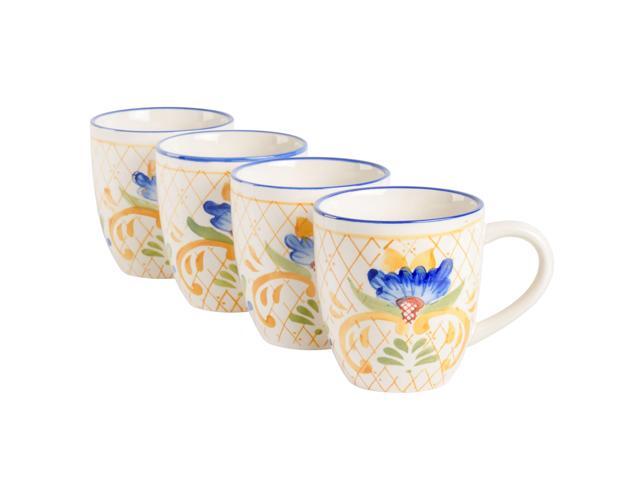 Laurie Gates Tierra Tile 4 Piece 17.4 Ounce Hand Painted Stoneware Mug Set