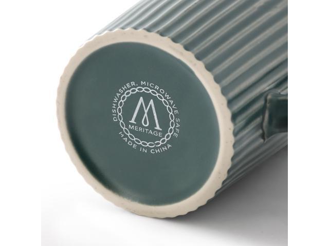 Meritage 4 Piece 16.5 Ounce Embossed Stoneware Mug Set in Matte Sage