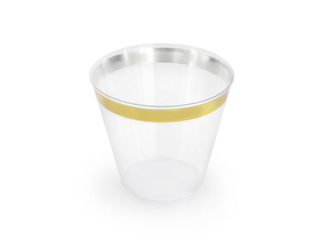 Elama 350 Piece Disposable Plastic Dinnerware Party Set for 50 Guests in White with Gold Trim
