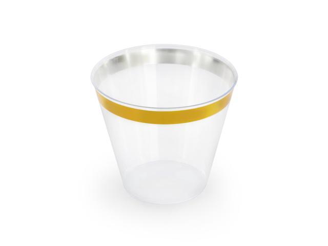 Elama 150 Piece Disposable Plastic Dinnerware Party Set for 25 Guests in White with Gold Decal Trim