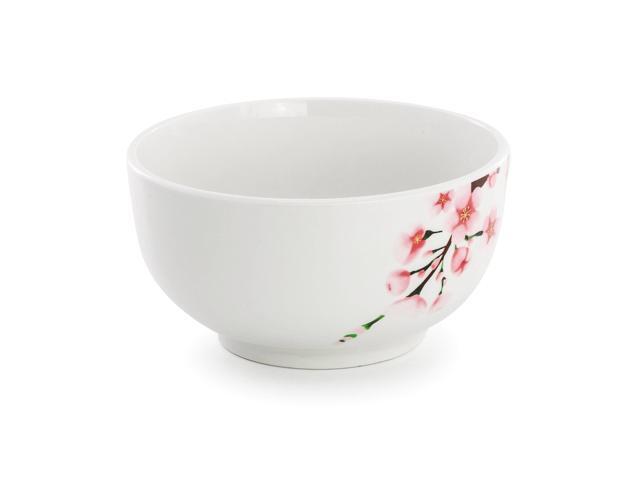 Elama Tamara 24 Piece Cherry Blossom Porcelain Double Bowl Dinnerware Set, Service for 6 in White and Pink