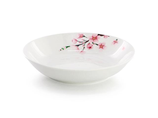 Elama Tamara 18 Piece Cherry Blossom Porcelain Dinnerware Set, Service for 6 in White and Pink