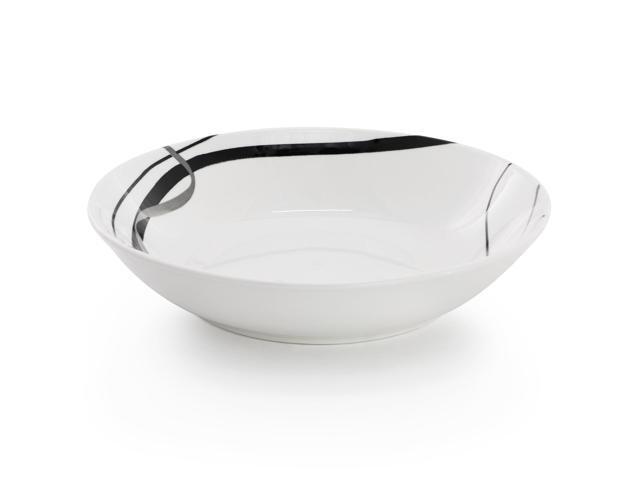 Elama Sarah 18 Piece Porcelain Ribbon Lined Dinnerware Set, Service for 6 in White and Black