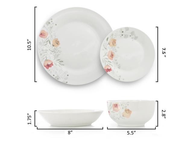 Elama Poppy 24 Piece Porcelain Double Bowl Dinnerware Set, Service for 6
