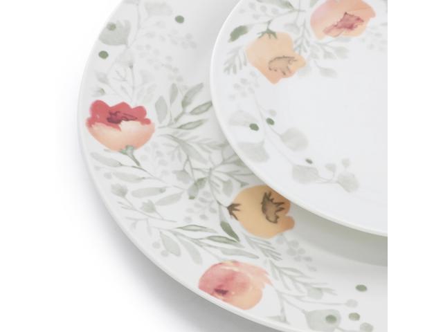 Elama Poppy 24 Piece Porcelain Double Bowl Dinnerware Set, Service for 6