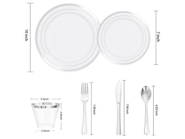 Elama 150 Piece Disposable Plastic Dinnerware Party Set for 25 Guests in White with Silver Trim