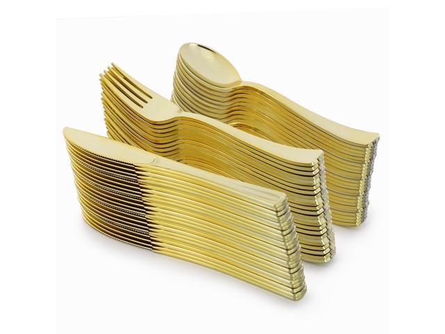 Elama 150 Piece Disposable Plastic Dinnerware Party Set for 25 Guests in White with Gold Trim