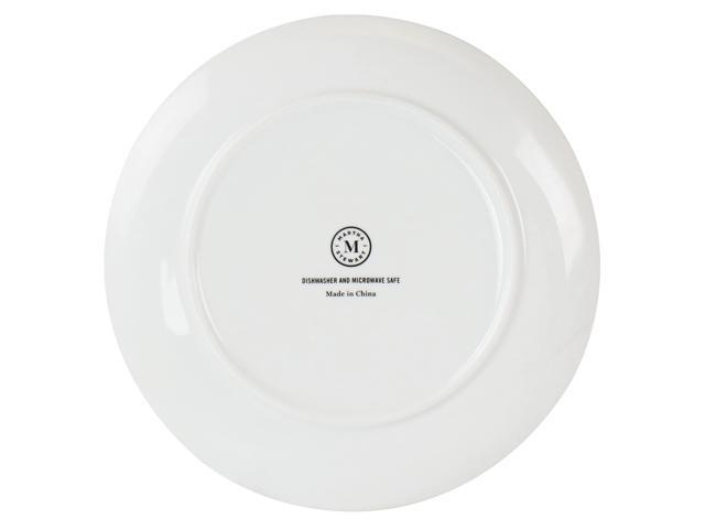 Martha Stewart Peony 12 Piece Round Fine Ceramic Dinnerware Set in White and Pink