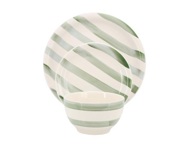 Gibson Home Kenwood Shores 12 Piece Stoneware Dinnerware Set in Green Stripe
