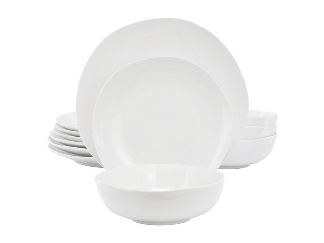 Gibson Home Aspen Drift 12 Piece Organic Round Ceramic Dinnerware Set in White