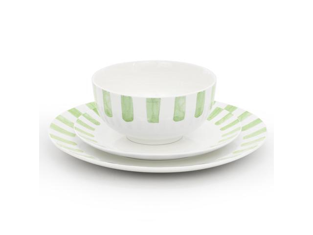 Gibson Home Pacific Waves 12 Piece Round Ceramic Dinnerware Set in Green