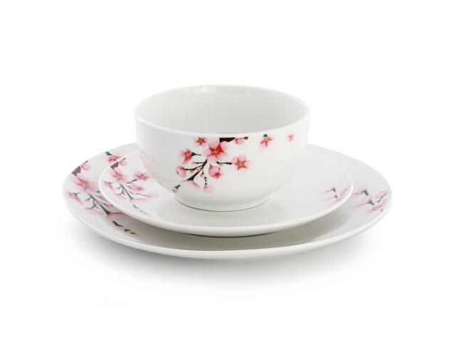 Elama Tamara 12 Piece Cherry Blossom Porcelain Dinnerware Set, Service for 4 in White and Pink