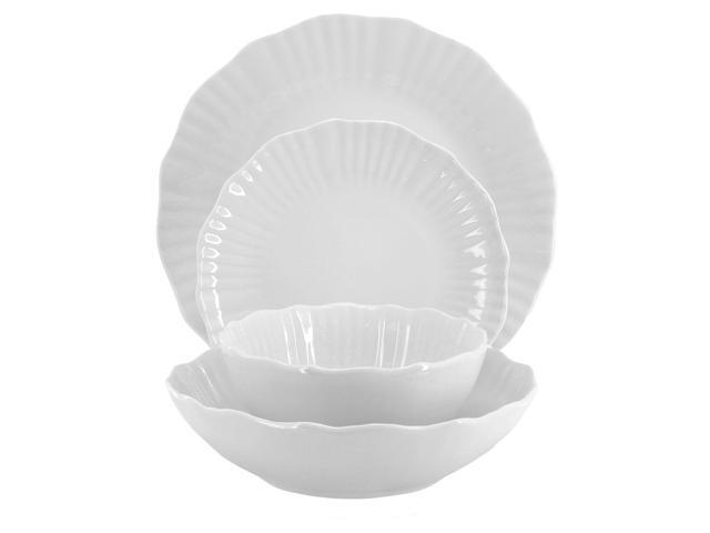 Elama Millie 16 Piece Double Bowl Porcelain Dinnerware Set in White