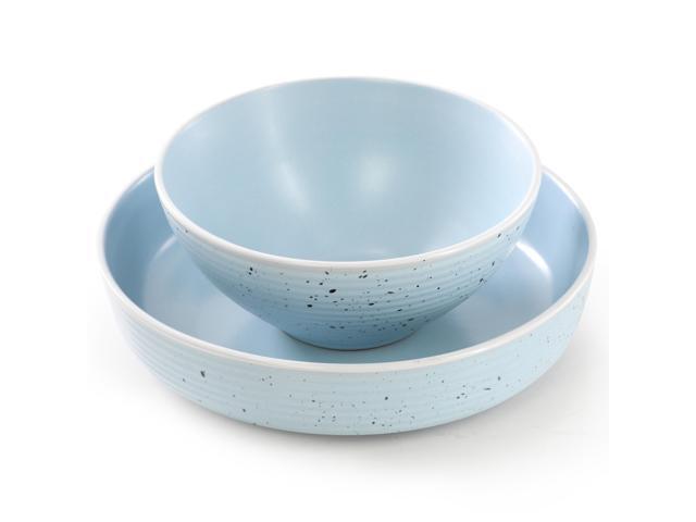 Elama Emilia 16 Piece Double Bowl Stoneware Dinnerware Set in Light Blue