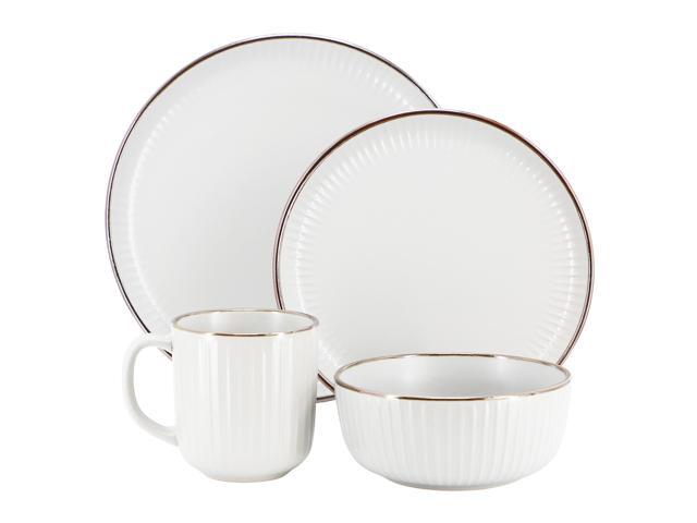 Elama Leo 16 Piece Stoneware Dinnerware Set In White