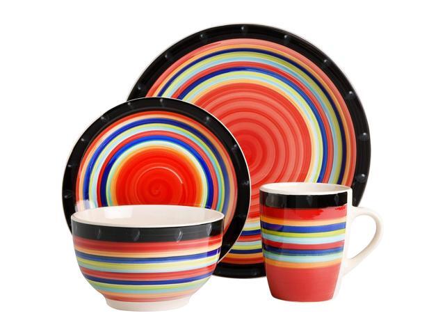 Gibson Home Casa Stellar 16 Piece Round Stoneware Dinnerware Set in Red