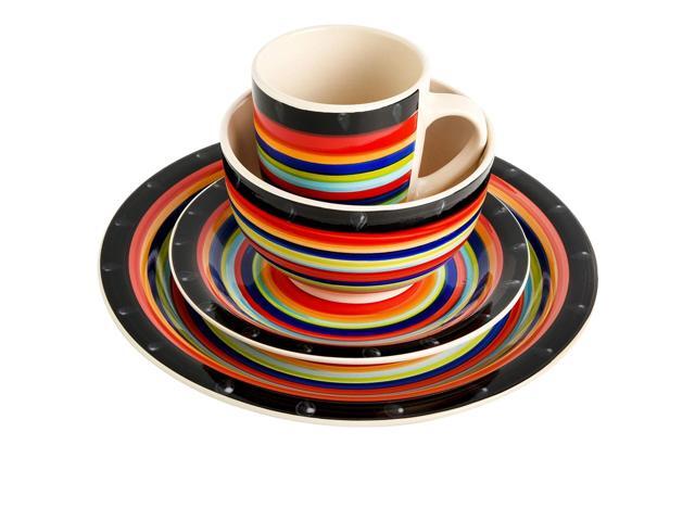 Gibson Home Casa Stellar 16 Piece Round Stoneware Dinnerware Set in Red