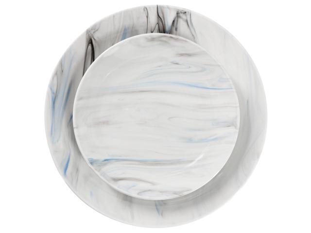 Elama Fine Marble 16 Piece Porcelain Dinnerware Set in Blue and Gray