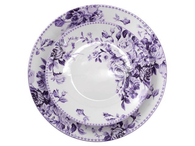 Elama Traditional Purple Rose 16 Piece Stoneware Dinnerware Set