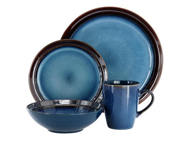 Gibson Elite 16 Piece Priya Reactive Glaze Stoneware Dinnerware Set in Blue