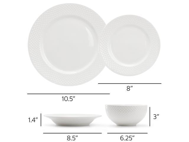 Elama Kim 16 Piece Hobnail Double Bowl Porcelain Dinnerware Set in White