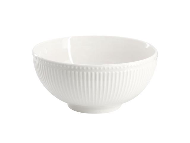 Elama Kate 16 Piece Textured Trim Double Bowl Porcelain Dinnerware Set in White
