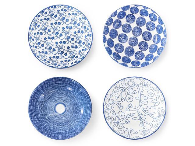 Elama Aurora 16 Piece Assorted Porcelain Double Bowl Dinnerware Set in Blue