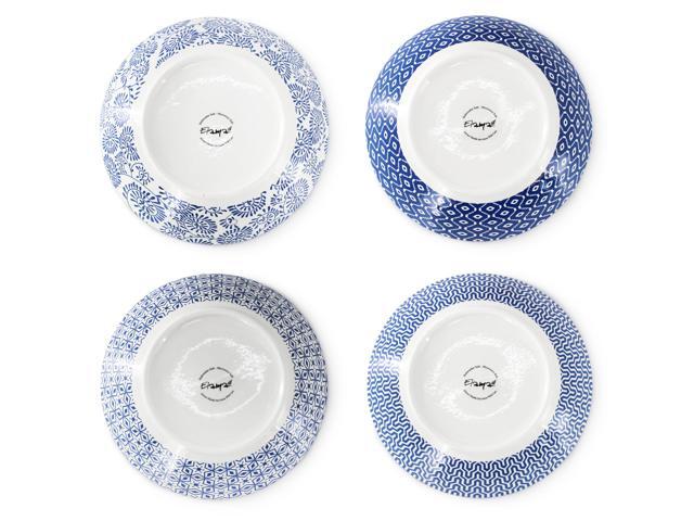Elama Aurora 16 Piece Assorted Porcelain Double Bowl Dinnerware Set in Blue