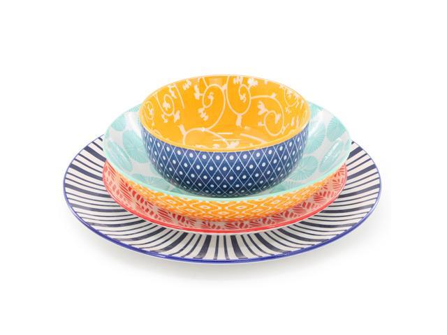 Elama Giovanna 16 Piece Assorted Porcelain Double Bowl Dinnerware Set