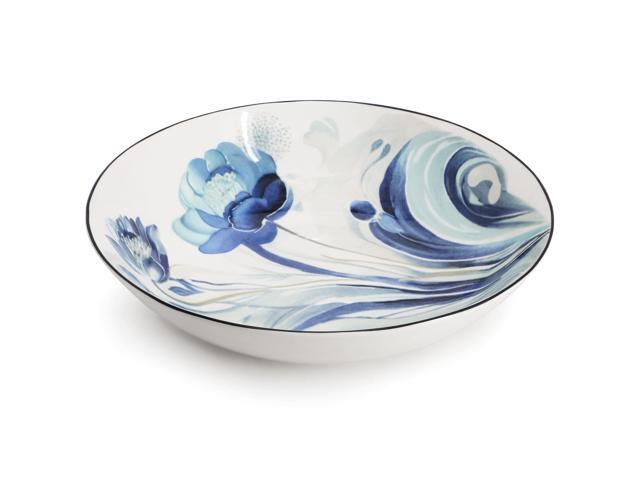 Elama Peony Garden 16 Piece Floral Design Round Porcelain Dinnerware Set in Blue