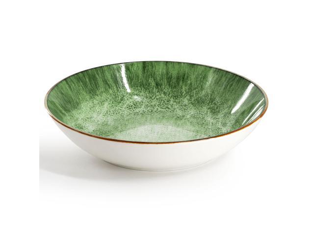 Elama Oceanus 16 Piece Porcelain Double Bowl Dinnerware Set in Green