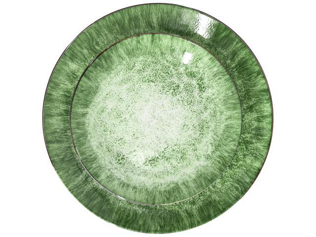 Elama Oceanus 16 Piece Porcelain Double Bowl Dinnerware Set in Green