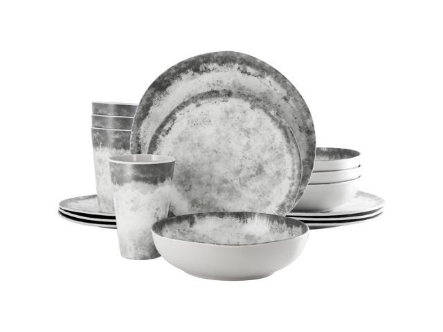 Gibson Elite Organic Decal 16 Piece Melamine Dinnerware Set in Gray