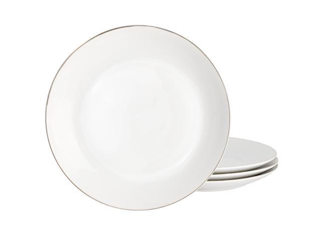 Gibson Home Ogalla 4 Piece Fine Ceramic 10.5 Inch Dinner Plate Set in White with Gold Rim