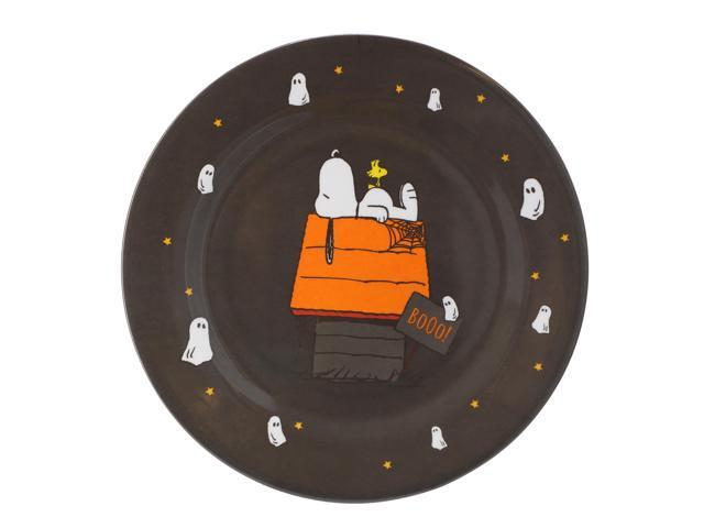 Peanuts Snoopy Pumpkin 12 Piece Melamine 10.5 Inch Dinner Plate Set in Black