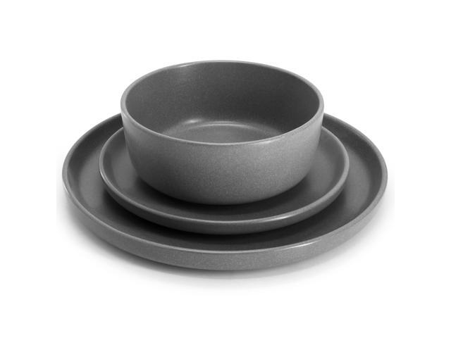 Soho Lounge Bryant Park 12 Piece Reactive Stoneware Dinnerware Set in Gray