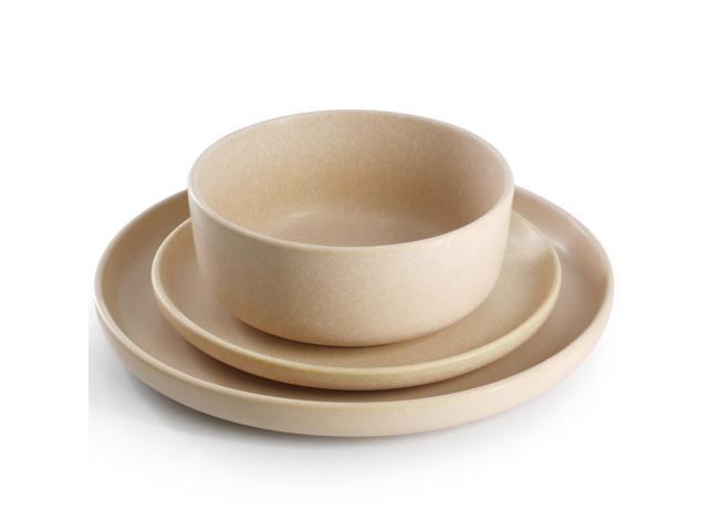 Soho Lounge Bryant Park 12 Piece Reactive Stoneware Dinnerware Set in Beige