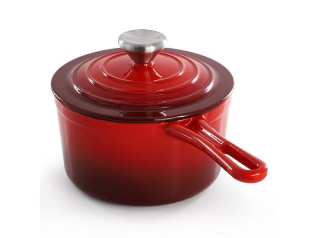 MegaChef 2 Quart Enameled Cast Iron Sauce Pan in Gradient Red