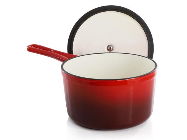 MegaChef 2 Quart Enameled Cast Iron Sauce Pan in Gradient Red