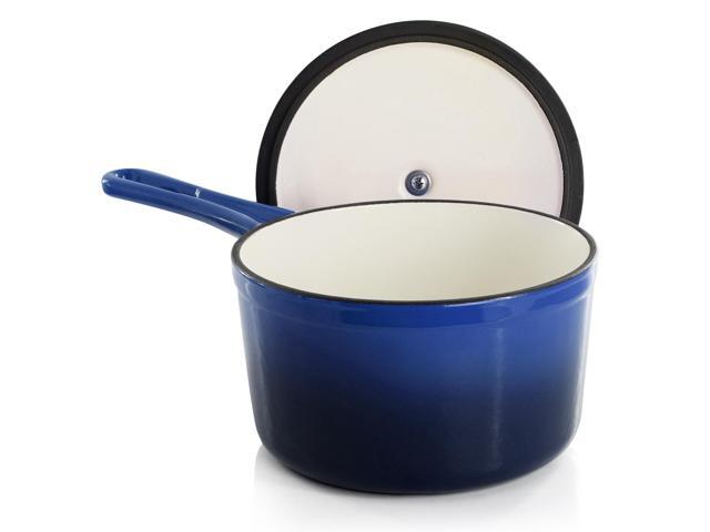 MegaChef 2 Quart Enameled Cast Iron Sauce Pan in Gradient Dark Blue