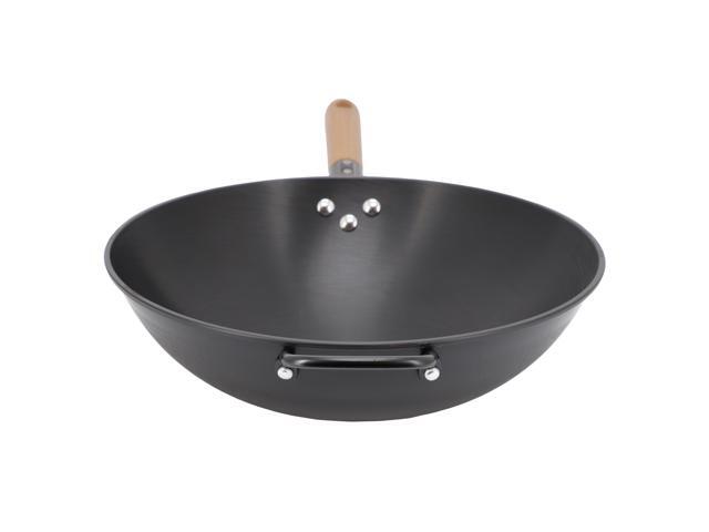 Gibson Home Welton 13.5 Inch Carbon Steel Wok with Wood Handle in Black