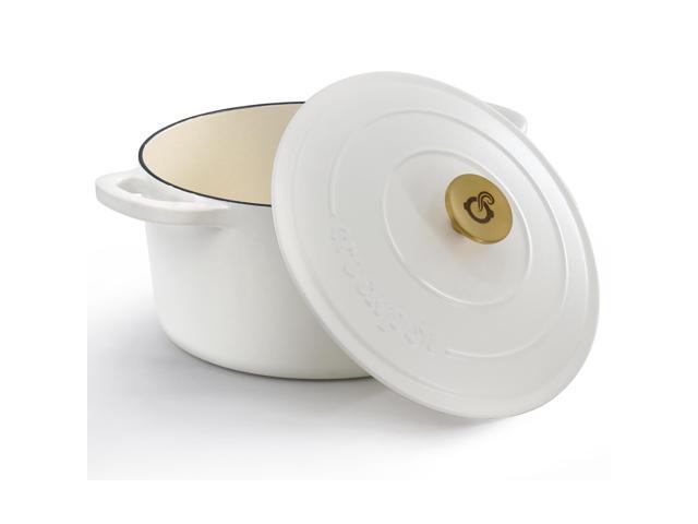 Crockpot Artisan 6 Quart Enameled Cast Iron Dutch Oven in Matte Linen with Gold Handle